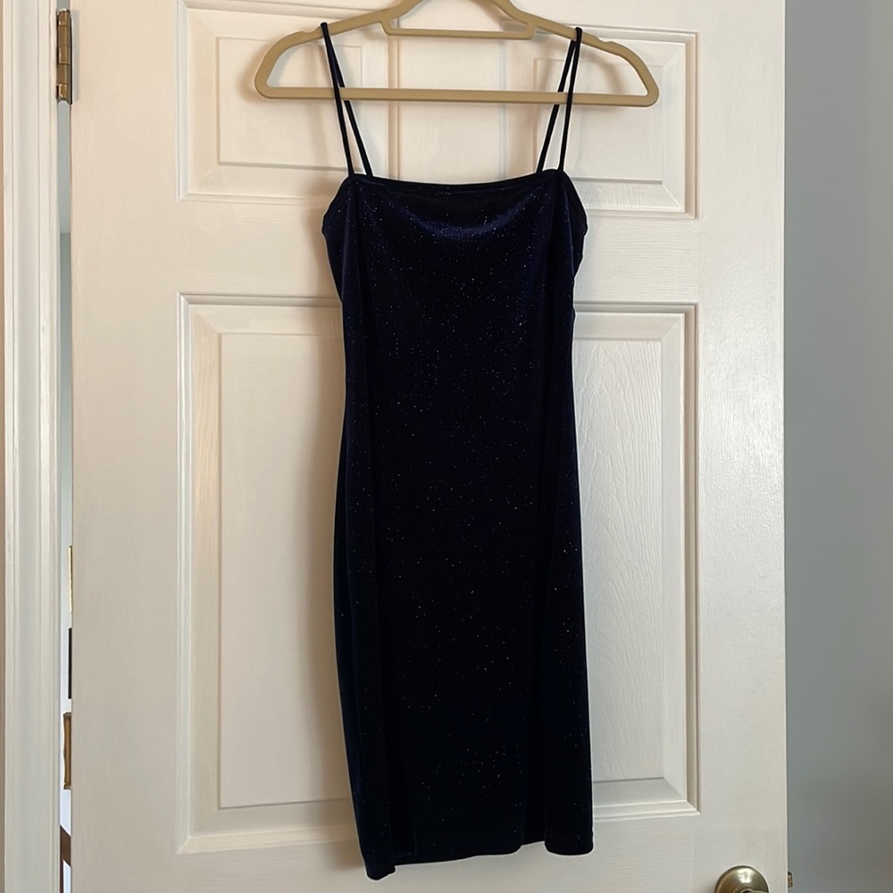 Blue sparkly velvet dress
